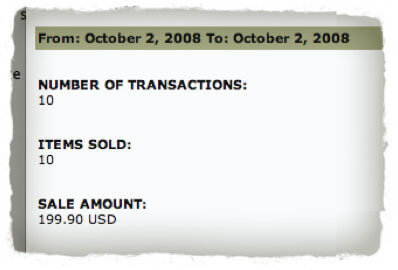 October 2, 2008 sales October 2, 2008 sales: 10 transactions, $199.90 sale amount