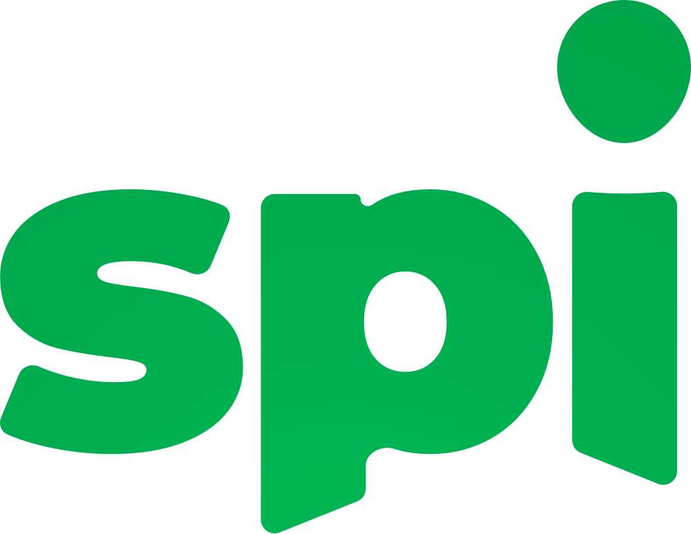 SPI logo, green text that reads "SPI"
